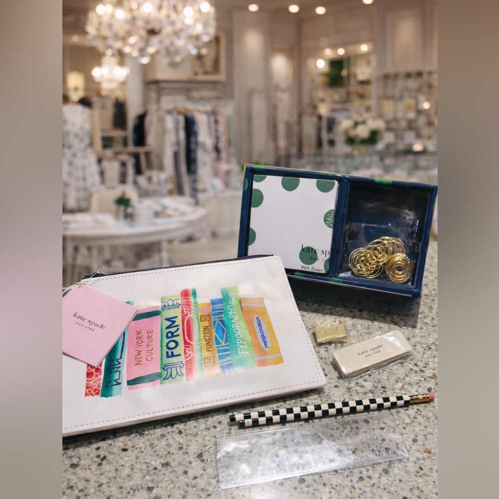 NWT-Kate Spade New York Desk Organizer Stationery Set | Pens, Pouch, Clips